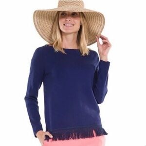 STS Sail to Sable Blue Fringe Sweater Pullover Preppy Nautical